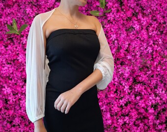 Detachable sleeves - a cape made of the finest white tulle will be a beautiful addition to your wedding or evening gown.