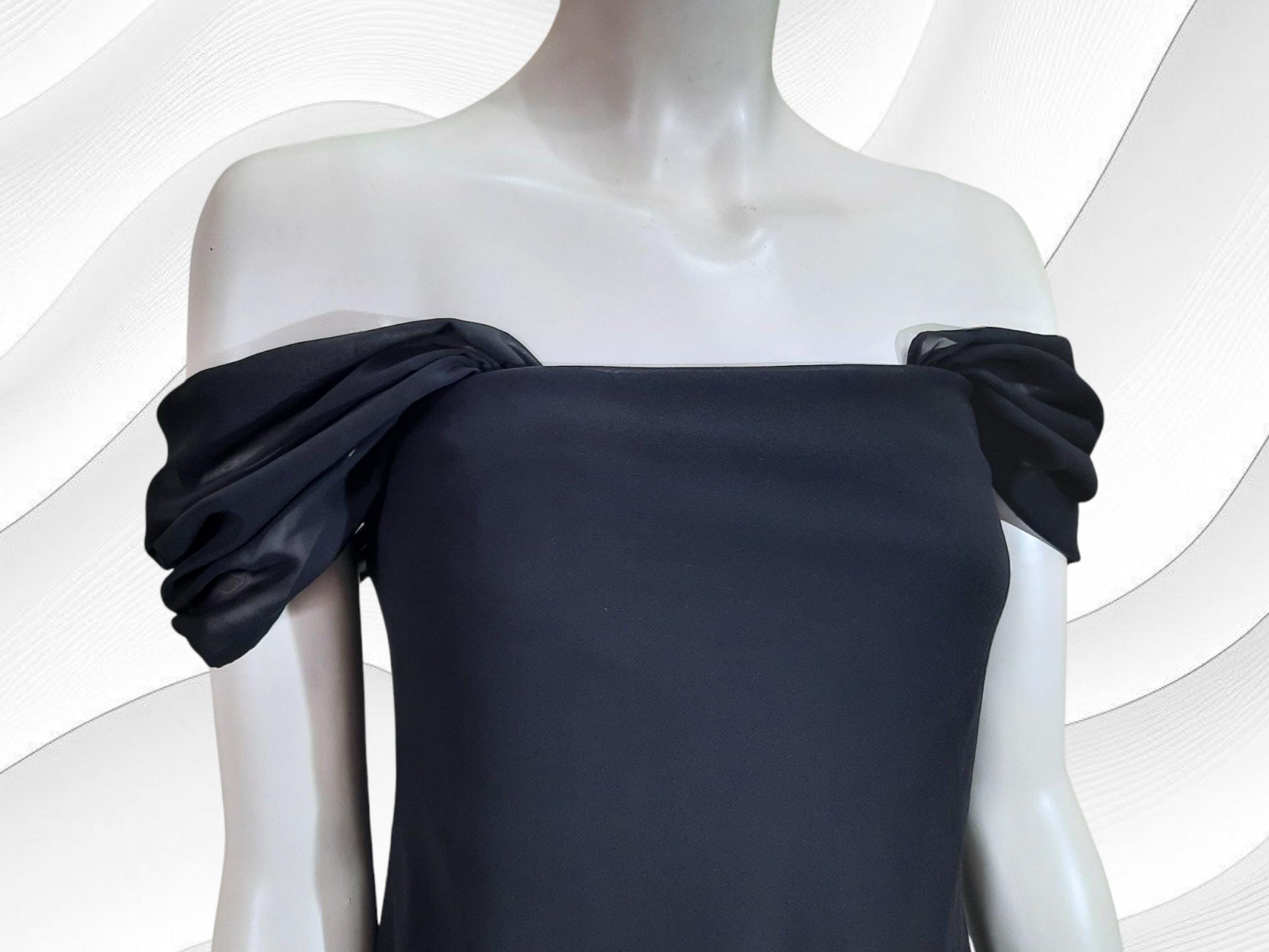 Off The Shoulder Chiffon Dresses with Spaghetti Straps Black