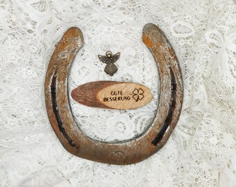 Lucky Box | Horseshoe with small wooden greeting and guardian angel |