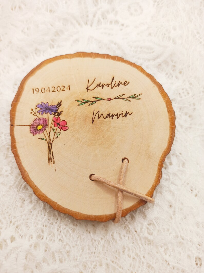 Ring cushion hand-painted wood wedding rings image 3