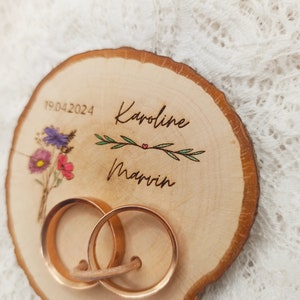 Ring cushion hand-painted wood wedding rings image 4
