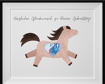 Pony birthday money gift | Birthday present for girls | Pony gift voucher | Digital download