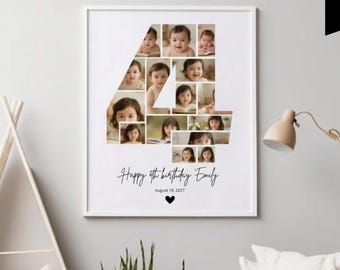 4th Birthday Photo Milestone Sign, 4th Birthday Photo Collage Template, Editable 4th Birthday Photo Poster Template, 108