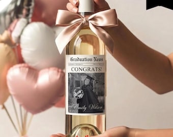 Abschlussweinetikett, Abschlussgeschenk, Fotoweinetikett, Mini-Champagner, Geschenkbox, bearbeitbares Weinetikett, 023
