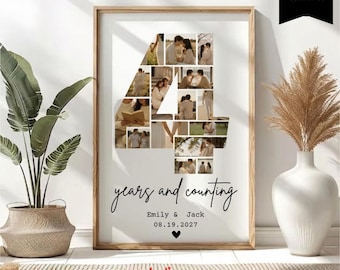 Custom 4 Year Anniversary Photo Collage Template, Third Anniversary, Number 4 Collage, Gift For Boyfriend, Canva Template, 104