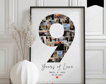 Personalized 9th Anniversary Photo Collage Template, Gift For Boyfriend, Couple Memory Keepsake, Custom Anniversary Photo Frame, 134
