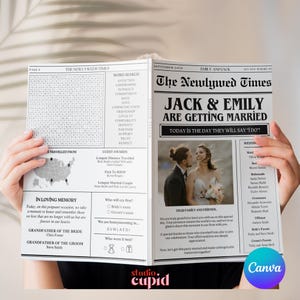 Modèle de mariage, programme de journal, conception de lettre d'information, carte de détails de mariage, coupure de presse personnalisée, programme de cérémonie de mariage