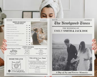 Plantilla de programa de periódico de boda personalizado, programa de ceremonia DIY, plantilla de Canva, diseño de periódico, programa de boda católica