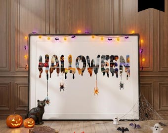Halloween Photo Collage Template, Halloween Memory Keepsake, Spooky Wall Art, Halloween Party Decor, 118