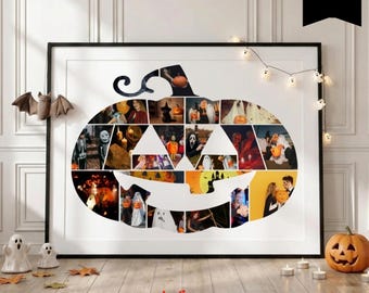 Halloween Photo Collage Template, Pumpkin Poster, Halloween Memory Keepsake, Spooky Wall Art, Halloween Party Decor, 122