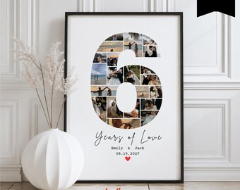 Custom 6th Anniversary Collage Template, Milestone Sign, Couple Photo Collage, 6 years Gift for Him, Canva Template, 127