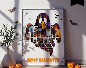 Halloween Photo Collage Template, Ghost Party Decor, Spooky Family Memory Poster, Halloween Keepsake, 117