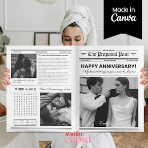 Custom Happy Anniversary Newspaper, Editable Anniversary Gift for Couple, Printable Newspaper Template, Unique Romantic Gift Idea