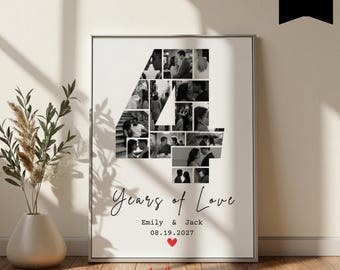 Custom 4 Year Anniversary Photo Collage Template,  Couple Anniversary, Number 4 Collage, Gift For Boyfriend, Canva Template, 110