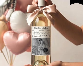Benutzerdefinierte Paten Weinetikett Geschenk, Paten Vorschlag Karte, Weinetikett Vorlage, Mini Champagner, Geschenkbox, bearbeitbares Weinetikett, 026