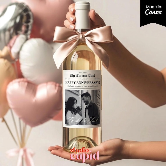 Custom Happy Anniversary Wine Label, Photo Wine Label Template, Anniversary  Gift, Mini Champagne, Gift Box, Editable Wine Label, 024