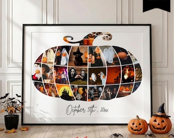 Halloween Photo Collage Template, Pumpkin Poster, Halloween Memory Keepsake, Spooky Wall Art, Halloween Party Decor, 121