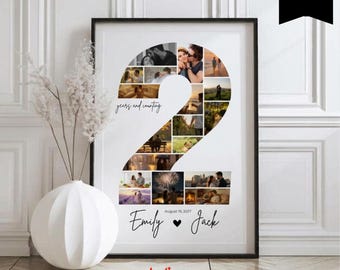 Custom 2nd Anniversary Collage Template, Milestone Sign, Couple Photo Collage, 2 years Gift for Him, Canva Template, 101