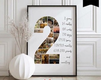 Custom 2nd Anniversary Photo Collage Template, Milestone Sign, Couple Photo Collage, 2 years Gift for Him, Canva Template, 102