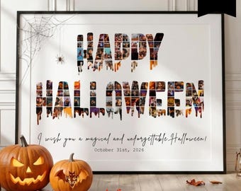Halloween Photo Collage Template, Halloween Memory Keepsake, Spooky Wall Art, Halloween Party Decor, 120