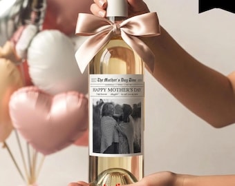 Benutzerdefiniertes Muttertagsweinetikett, Muttertagsgeschenk, Fotoweinetikett, Mini-Champagner, Geschenkbox, bearbeitbares Weinetikett, 021