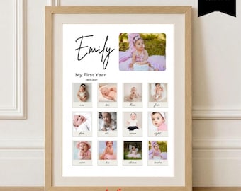 1st Birthday Milestone Sign Template, Modern First Birthday Milestone Poster, Birthday Photo Collage, 116