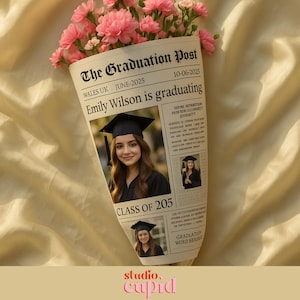 Periódico de graduación, Periódico de posgrado, Ramo de graduación, Plantilla de periódico, Flores de periódico, Póster de periódico, Plantilla de Canva