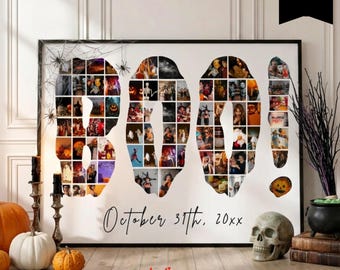 Halloween Photo Collage Template, BOO Canva Wall Art, Halloween Memory Keepsake, Spooky Party Decor, 124