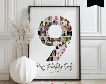 9th Birthday Photo Collage Template,  Number 9 Poster , Editable Milestone Keepsake, Ninth Birthday Photo Milestone Sign, 133