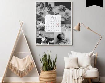 Printable Baby's First Year Poster Template, 1st Birthday Milestone Sign Template, Modern First Birthday Milestone Poster, 107