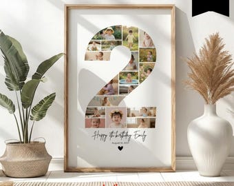 2nd Birthday Photo Collage Template, Number 2 Collage, Second Birthday Photo Milestone Sign, Canva Template, 100