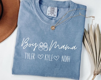 Komfort Farben Benutzerdefinierte Mama Shirt mit Kinder Namen, personalisierte Mom Shirt, Geschenk für Mama, neue Mutter Geschenk, Geschenk für Mutter, Muttertag, Schwangerschaft