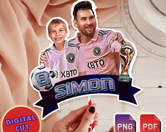 WITH PHOTO Messi V2 Digital Cake Topper, Lionel Messi Soccer Champion ...