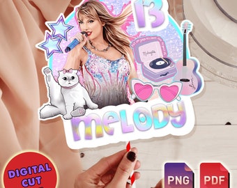 Topper de pastel digital Swiftie v2, topper de pastel imprimible Taylor, topper de pastel de fiesta de cumpleaños personalizado