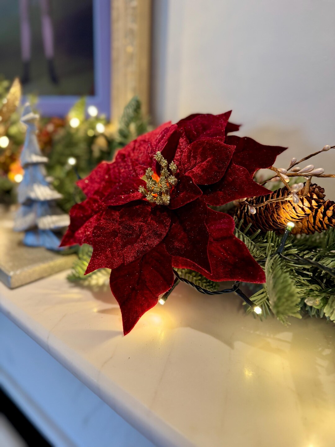Red Velvet Poinsettia With Gold Glitter Centre - Christmas Flower ...