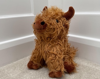 Fluffy Highland Cow Doorstop, Brown Farmhouse Animal Door Stop, 23cm