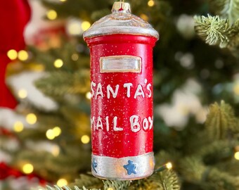 Santas Mailbox Christmas Bauble - Red Glitter Postbox Ornament