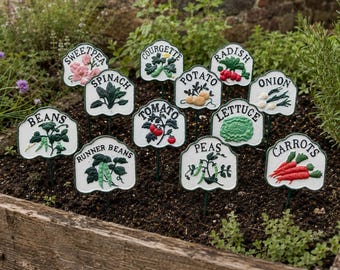 Cast Iron Marker Signs for Vegetables - Potato, Carrots, Onion, Lettuce, Tomato