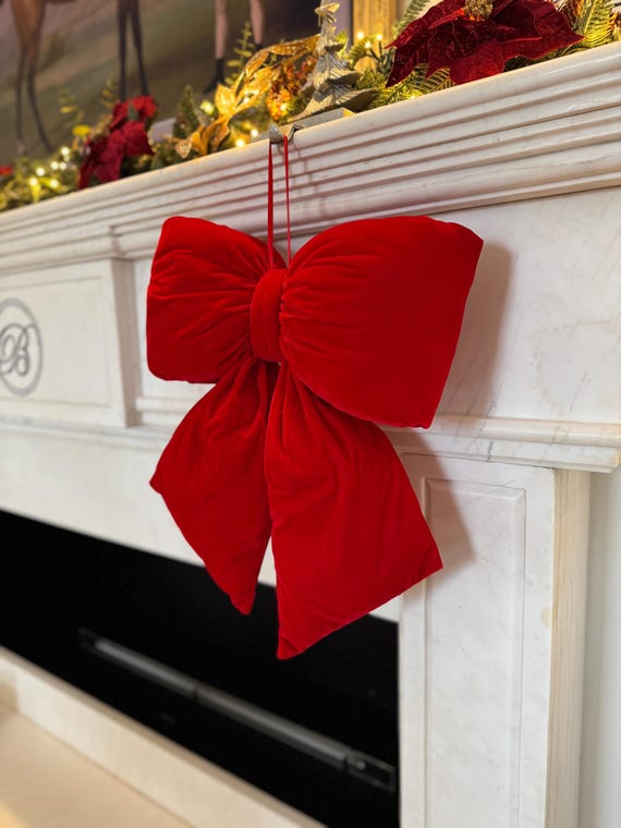 Grand Nœud Décoratif En Velours Pour Sapin De Noël - Rouge Vin, 40x200 Cm, Avec Cordon De Suspension