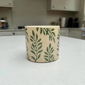 Foliage Crackle Glaze Ceramic Plant Pot | Botanical Green Leaf Planter 11cm