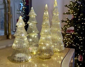 Sapin De Noël En Verre Mercure, Lot De 5 Arbres Lumineux En