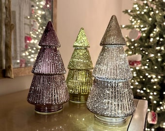 Light-Up Ribbed Glass Christmas Tree in Various Colours