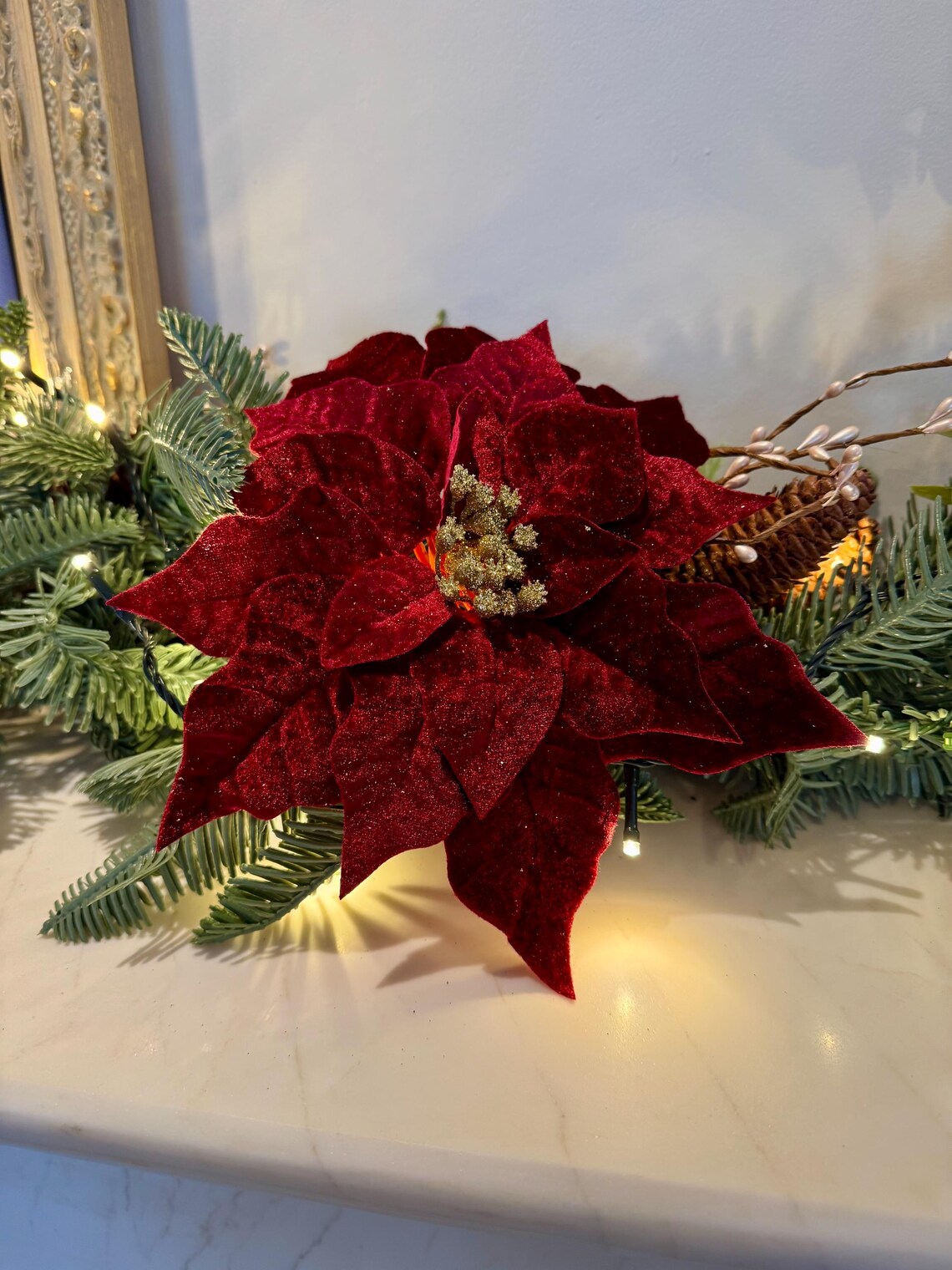 Red Velvet Poinsettia With Gold Glitter Centre - Christmas Flower ...