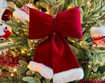Roter Samt und Kunstpelz Weihnachtsschleife - Weihnachtsschmuck Baum