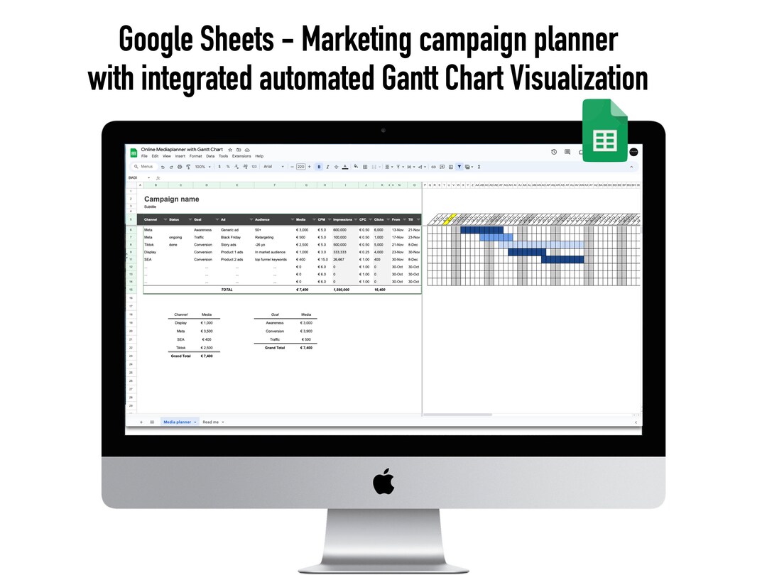 Google Sheets Media Planning Template With Gantt Visualization Etsy