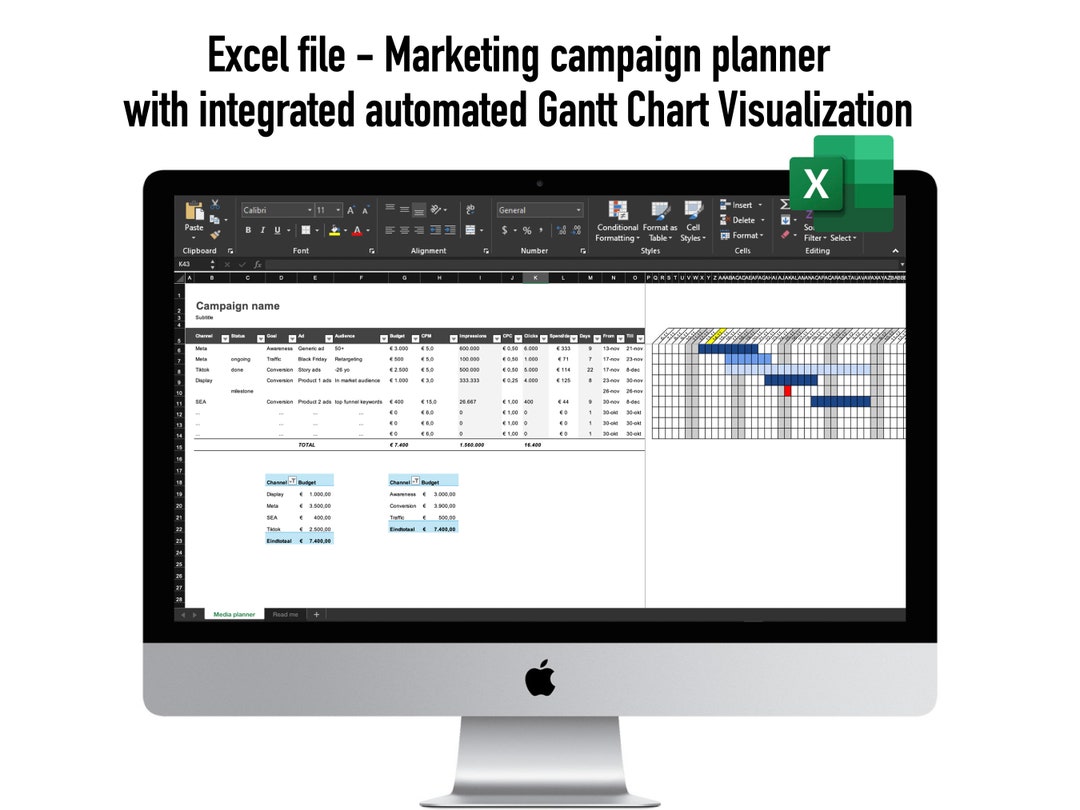 Excel Media Planning Template With Gantt Visualization Etsy