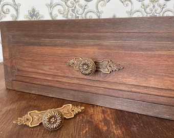 Antique Salvaged Brass Cabinet Knobs Set of 2 - Ornate Patina