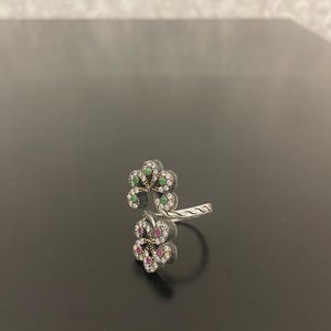 Vintage Silver Ring, Synthetic Ruby, Emerald, Zircon, US 8.5