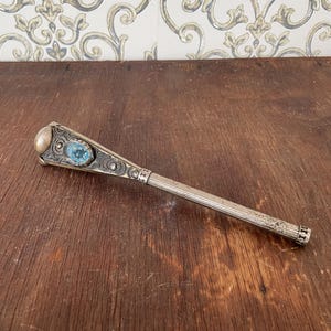 Antique Silver Alpaca Walking Stick Handle: Ornate Vintage Cane Top image 1