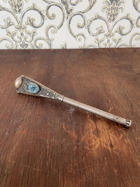 Antique Silver Alpaca Walking Stick Handle: Ornate Vintage Cane Top
